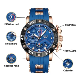 LIGE Man Watch Fashion Military Sport Date Quartz Watches Top Brand Luxury Silicone Strap Waterproof Chronograph Watches For Men - Image 6