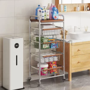 Mobile Kitchen Trolley Medieval Trolley Living Room Snack Storage Rack Home Kitchen Vegetable Wall Shelf Universal Pulley Cart - Image 5