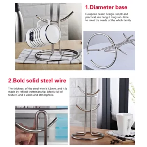 1Pc Practical Desktop Coffee Cup Holder Kitchen Tea Mug Hanging Storage Drain Rack Stand Glass Home Supplies - Image 5