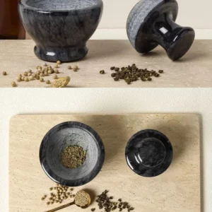 AhunderJiaz Light Luxury Natural Marble Garlic Pounder Creative Manual Grinder Pepper Powder Mash Jar Kitchen Bar Utensils Set - Image 4