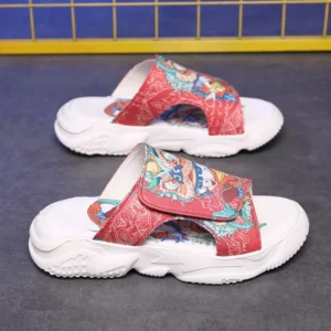 Chinese Style [Unicorn] Mythical Beast Picture Sandals Men's Slippers Velcro Bread Slippers Outdoor Wading Soft Soled Beach Shoes Boys Trbottomy Slippers - Image 5