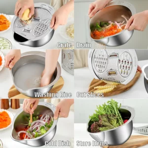 Rice Washer 304 Stainless Steel Pasta Strainer Bowl Portable Vegetable Colander Kitchen Fruit Drain Bowl Rice Washing Basket - Image 5