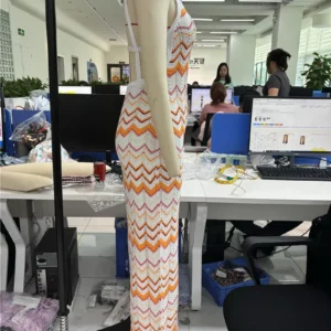 hirigin Fashion Women Knitted Slip Dress Summer Wave Stripe Print Backless Party Dress for Vacation Cocktail Beach Streetwear - Image 5