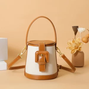 New Fashion Design Box Shape Cross Body Bag Female Short Handle Bag Cowhide Leather Women Small Shoulder Bag Bucket Bag - Image 4