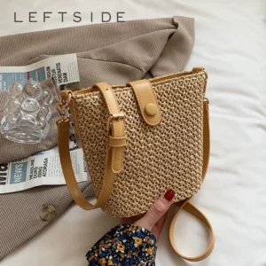 LEFTSIDE Weave Mini Straw Bucket Shoulder Bags for Women 2025 Summer Ladies New Crossbody Bag Females Beach Bags Lady Handbags - Image 1
