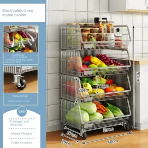 Middle Ancient Style Vegetable Basket Multilayer Floor Fruit Storage Free Stacking Kitchen Rack Versatile Scene Platform Trolley - Image 5
