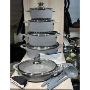 Cookware Set 17 Pieces Brown Granite Aluminum Non-Stick Cookware Set Kitchen - Image 3