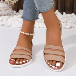 Women's Classic Sandals 2025 Summer Solid Color Simple One-Picking Casual Fashion Fusion Flat Sole Comfort Must-have Sandals - Image 5