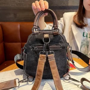 Denim Small Backpack New Contrast Color Women Bag Retro Ethnic Style Embroidered Multifunctional Bagpack Crossbody Bolsa - Image 6