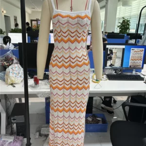 hirigin Fashion Women Knitted Slip Dress Summer Wave Stripe Print Backless Party Dress for Vacation Cocktail Beach Streetwear - Image 4