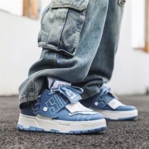 Fashion Brand Blue Men's Designer Sneakers Platform Non-slip Skateboard Shoes For Men Leather Printing Casual Sneakers Man - Image 2