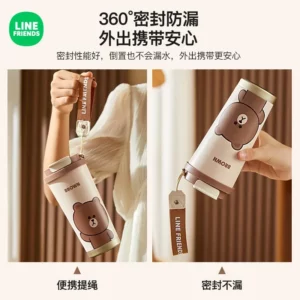 500ml Brown New Cartoon Portable Rope Insulated Cup Line Friends Stainless Steel Large Capacity Insulated Double Drink Straw Cup - Image 2