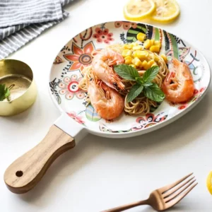 Ceramic Salad Plates with Handle,Porcelain Dinner Plates,Colorful Floral Pattern Serving Plate for Desserts Sandwiches Dishes 접시 - Image 2