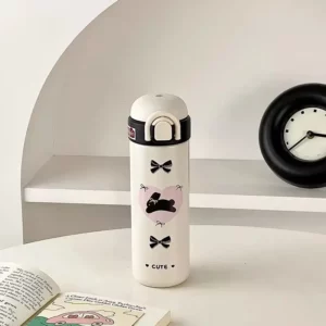 Cute Insulated Water Bottle Tumbler Kawaii Stainless Steel Thermos With Handle Straw For Coffee Tea Juice Portable Thermal Cups - Image 4