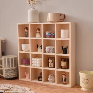 Wooden Wall-Mounted Mug Display Shelf with 16 Grid Design for Tea Sets, Cups, and Blind Box Desk Decorations storage cabinet - Image 2