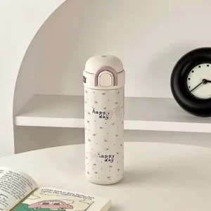 Cute Insulated Water Bottle Tumbler Kawaii Stainless Steel Thermos With Handle Straw For Coffee Tea Juice Portable Thermal Cups - Image 3