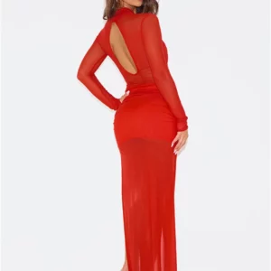 Weird Puss See Through Hipster Dress Women Cross V-Neck Skinny Full Sleeve Sexy Slits Hem Midnight Prom Party Trend Long Bodycon - Image 2