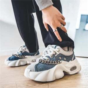Fashion Blue Denim Casual Sneakers Men Original Designer Platform Shoes Men Increase Heel Hip Hop Chunky Sneakers Mens Trainers - Image 2