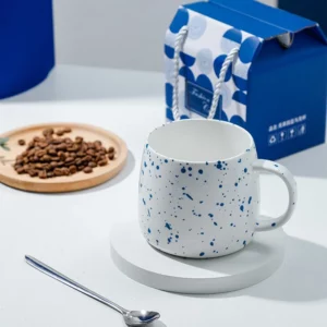 500ml Blue Ceramic Mug Gift Package Coffee Cup Creative design Splash ink Breakfast Oatmeal Cup Festival Gift Porcelain Mug - Image 4