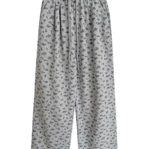 American Style High Street Flower Casual Pants Women Elastic Waist Loose Straight Wide Leg Pants Fashion Printing Sport Pants - Image 5