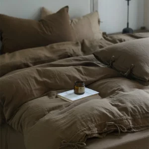 Cotton Gauze Bedding Set 1Duvet Cover 2pcs Pillowcase 1 Bed Sheet Plain Double Muslin Pleat Bed Sheet Quilt Cover Bedding Set - Image 6