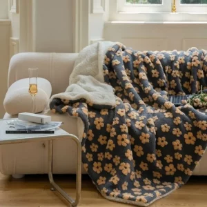 Lamb Fleece Blanket Coral Fleece Sofa Throw Blanket Thicken Flower Patter Warm Jacquard Double Sided Plush Bed Bedspread Blant - Image 4