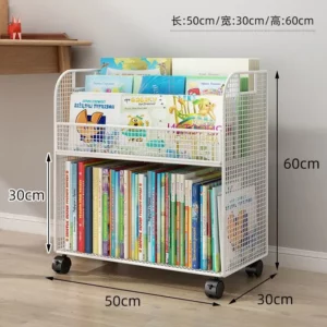 Under The Desk Storage Cabinet Small Bookcase Next To The Desk Book Storage Shelf Floor Simple Children's Bookcase With Wheels M - Image 4