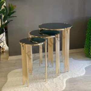 room furniture small apartment tempered glass top minimalist nordic gold nesting side table set of 3 for villa - Image 3