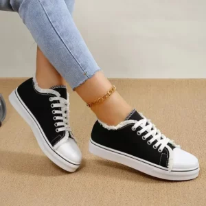 Women Canvas Shoes Fashion New Spring Autumn Sneakers Low Cut Lace-Up Women Vulcanize Shoes Woman Flats Off White Shoes Female - Image 3