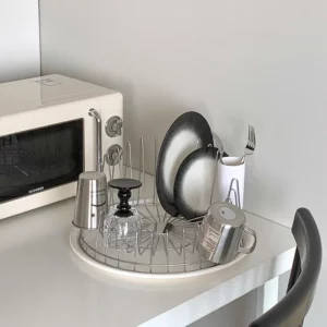 Round Stainless Steel Dish Drying Rack Kitchen Bowls Dishes Drain Holder Tableware Coffee Utensils Display Stand Cup Organizer - Image 5