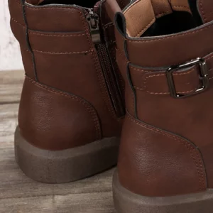 Large British Style leather shoes Short Sleeved Boots For Women's Autumn Lace Up Belt Buckle Retro Leather Boots botas mujer - Image 3