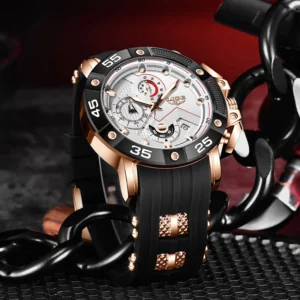 LIGE Man Watch Fashion Military Sport Date Quartz Watches Top Brand Luxury Silicone Strap Waterproof Chronograph Watches For Men - Image 4