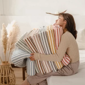 Summer Autumn Thin Quilt 100% Cotton Blankets Striped Knitted Comfortable Washable Bed Blanket Quilting Suitable for Adults Kids - Image 7