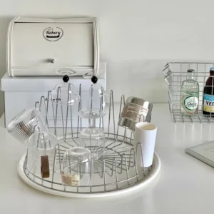 Round Stainless Steel Dish Drying Rack Kitchen Bowls Dishes Drain Holder Tableware Coffee Utensils Display Stand Cup Organizer - Image 3