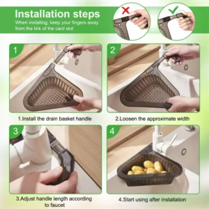 Kitchen Sink Filter Basket Corner Drain Strainer Basket Triangular Sink Storage Multi-Functional Hanging Filtering Draining Rack - Image 5