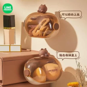 Line Friends Brown Desktop Beauty Egg Puff Transparent Storage Box Household Cosmetics Shelf Dustproof Wall Hanging Debris Box - Image 4