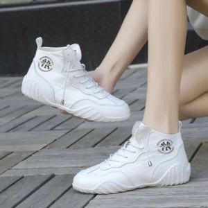 Women's Canvas Shoes 2024 New Fashion White High Top Casual Shoes Comfortable Flat bottom Lace Up Ladies Sneakers Tenis De Mujer - Image 4