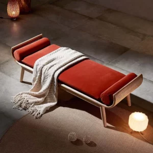 Luxury Solid Wood Velvet Footstool Ottoman Modern Rattan Bench Bed Stool For Livingroom Bedroom Hotel - Image 5