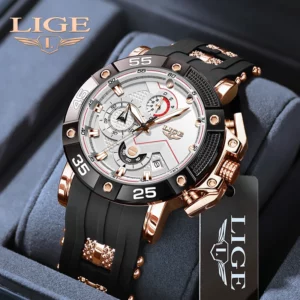 LIGE Man Watch Fashion Military Sport Date Quartz Watches Top Brand Luxury Silicone Strap Waterproof Chronograph Watches For Men - Image 1
