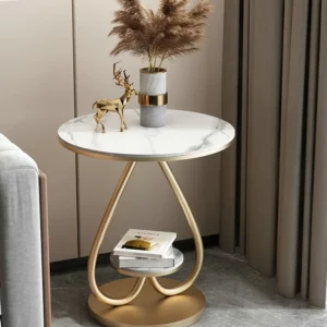 A few modern bedside tables near the luxurious sofa, simple small round table, small apartment corner in the living room, and - Image 1