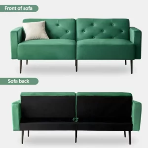 Living Room Sofa, Velvet Couch Convertible Sleeper Futon Sofas Bed with Tapered Metal Legs, Living Room Sofa - Image 5