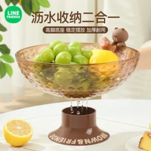 LINE FRIENDS Brown Doll Living Room Coffee Table Plastic Dried Fruit Cartoon Storage Tray Anime Kawaii Draining Tall Fruit Tray - Image 2