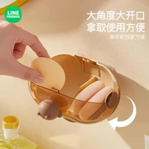 Line Friends Brown Desktop Beauty Egg Puff Transparent Storage Box Household Cosmetics Shelf Dustproof Wall Hanging Debris Box - Image 3