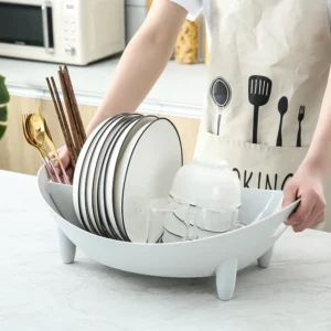 Dish Drying Rack Oval Shaped Drainer Plate Bowl Cutlery Storage Container with Utensil Holder Vegetable Basket Kitchen Container - Image 4