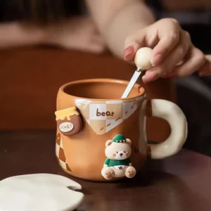 Honey Bear Mug Thickened Ceramic with Lid and Spoon Coffee Cup 3D Magnetic Detachable Adsorption Hanger Drinkware - Image 4