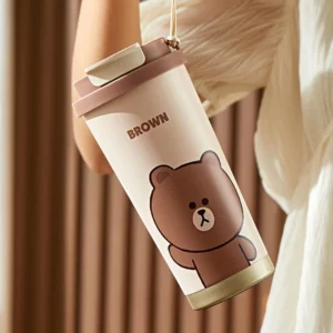 500ml Brown New Cartoon Portable Rope Insulated Cup Line Friends Stainless Steel Large Capacity Insulated Double Drink Straw Cup - Image 5