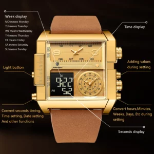 POEDAGAR Luxury Man Wristwatch Rectangle Waterproof Luminous Day Week Men Watch Digital Multifunction Men's Watches Quartz Reloj - Image 4