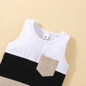 Infant Baby Boys Short Sets Patchwork Sleeveless Vest Tops with Pocket + Shorts 2pcs Summer Outfits for Toddler 6-36M - Image 3