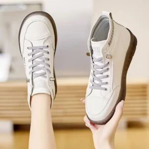 2024 New Women Genuine Leather Sneakers Spring High-top Casual Shoes Autumn First Layer Cowhide Ladies High Top Vulcanized Shoes - Image 4