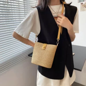 LEFTSIDE Weave Mini Straw Bucket Shoulder Bags for Women 2025 Summer Ladies New Crossbody Bag Females Beach Bags Lady Handbags - Image 2